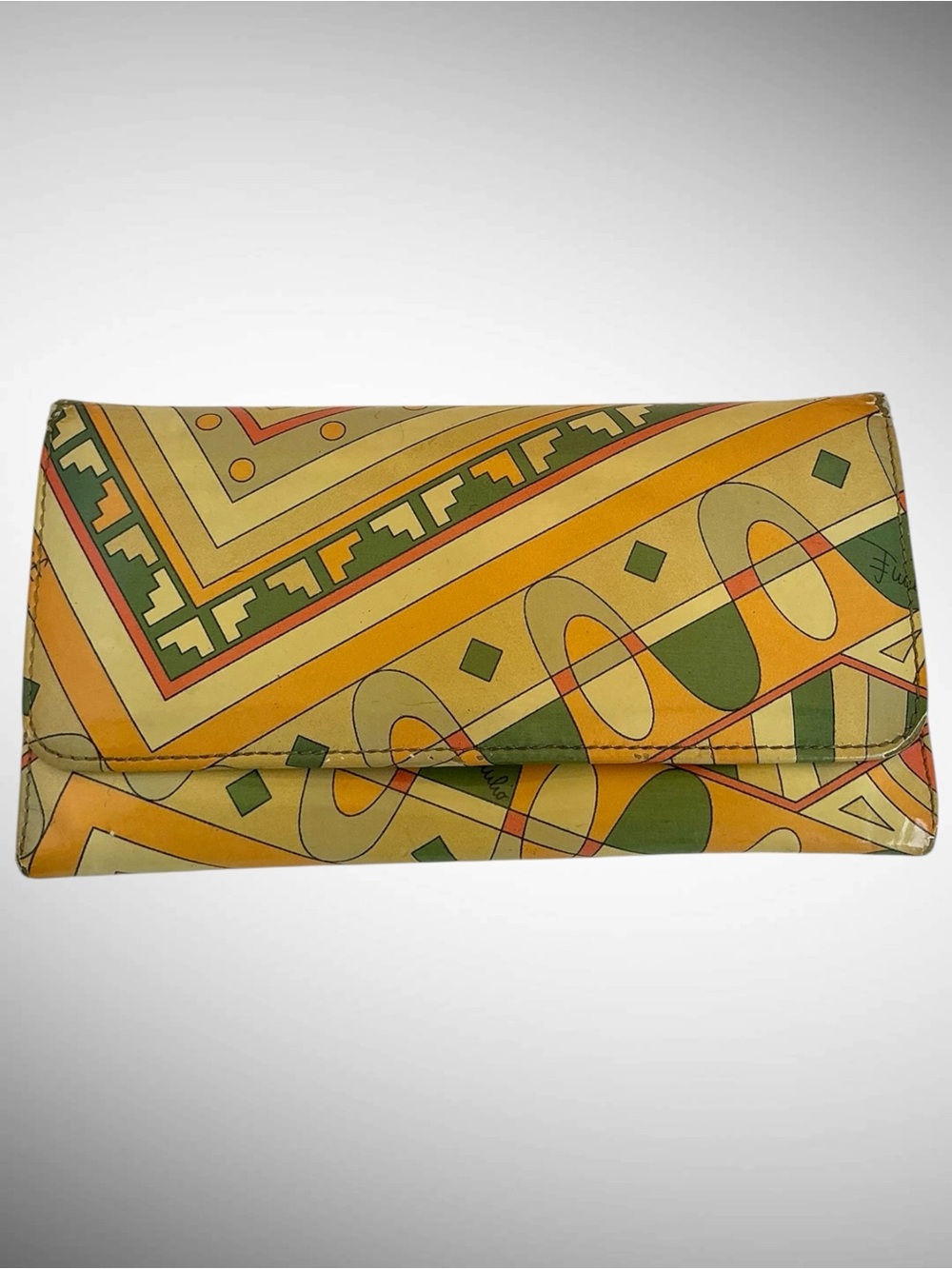 Emilio Pucci Vintage Geometric Print Leather Long Wallet Italy